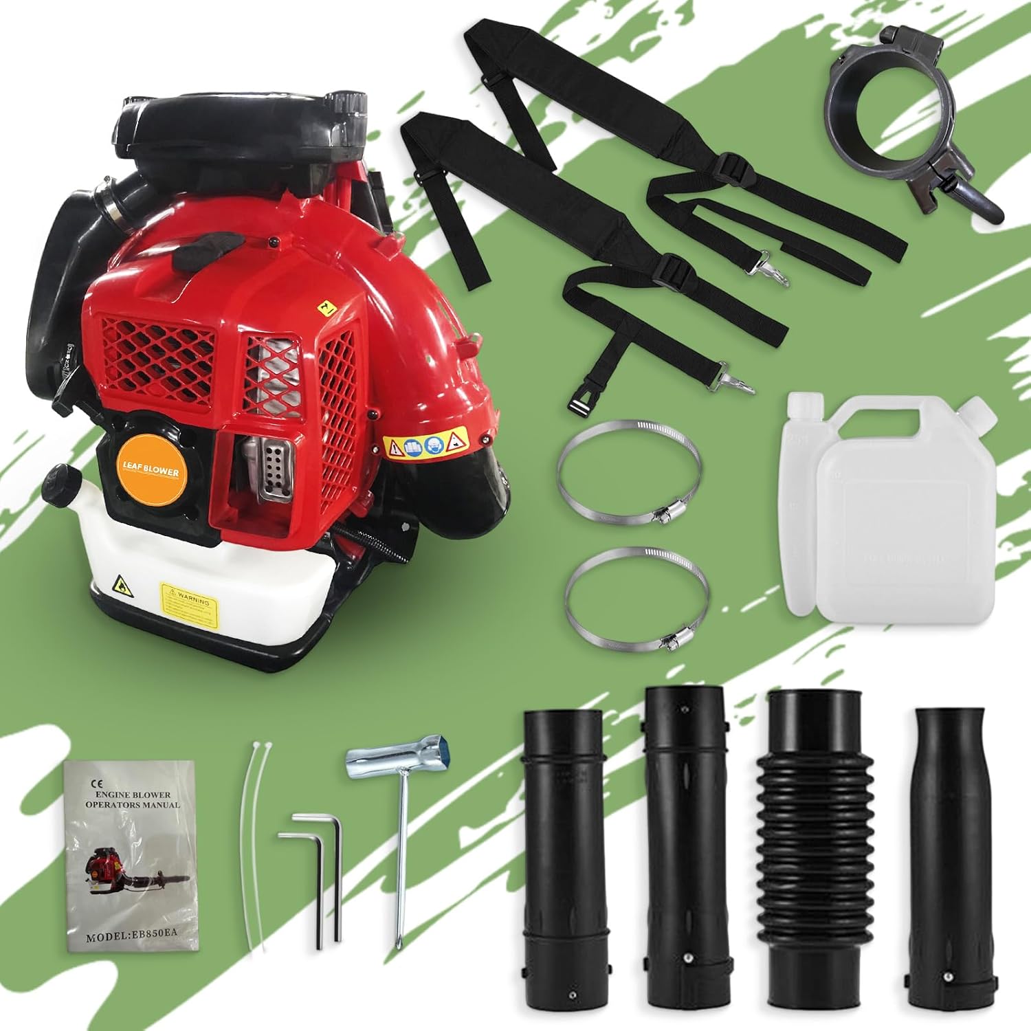 80CC Gas Backpack Leaf Blower – 4.8-HP 2-Cycle Gas Leaf Blower, 900-CFM High-Velocity, 206-MPH High Airflow, Powerful Clearing Performance and Ergonomic Harness System (Red-80CC)
