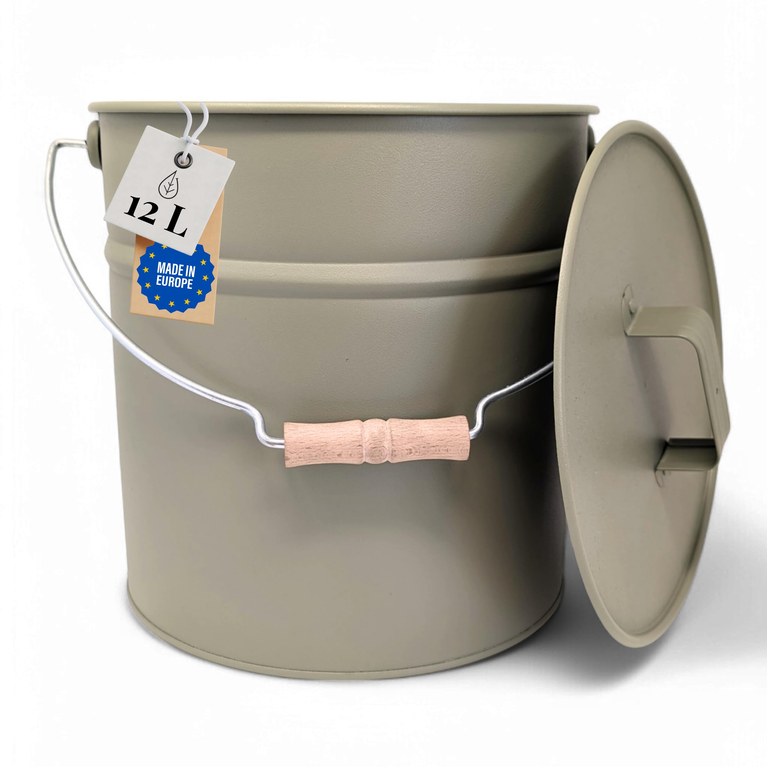 LIVLIG Metal Bucket with Lid, 12L, Zinc, Ash, Fireplace Accessories, Tin, Green