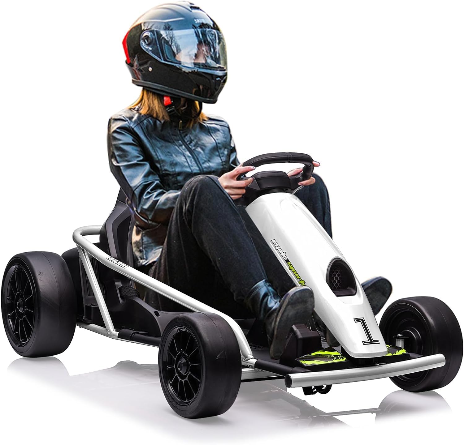 Ride on Go Kart for Teens, 24v 9Ah Large Battery Dual 300w Extra Powerful Motors, 8MPH Fast Drifting Fun with Music & Horn, Max Load 175 Lbs, Outdoor Ride on Toy for Teens