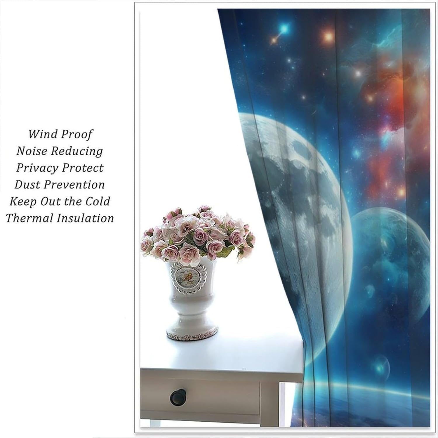 Galaxy Planet Curtains Earth Moon Outer Space Universe Nebula Stars Starry Sky Kids Blackout Window Drapes for Bedroom Living Room Kitchen Cafe Decor （W21xL45 Inch） x2 Panels