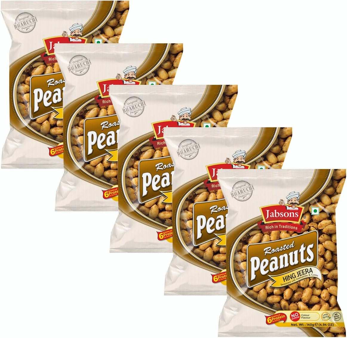 Jabsons - Jumbo Roasted Peanuts, Hing Jeera (5 PACK), 140g x 5
