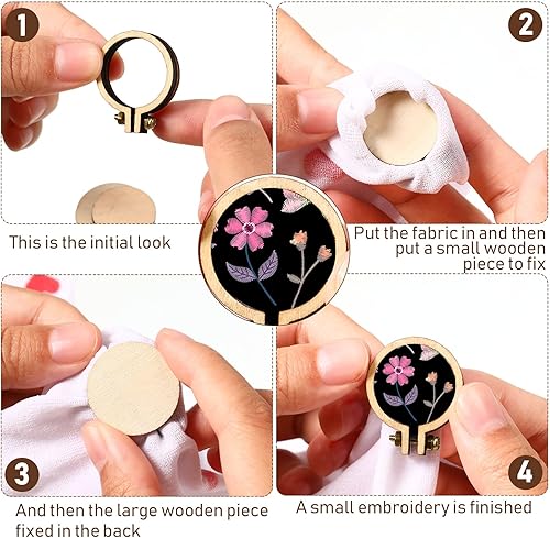 Miniatura 3 de Jetec 20 mini aros de bordado de 1 pulgada de madera de Navidad, pequeños aros de bordado, círculo ajustable, anillo de punto de cruz, a granel para