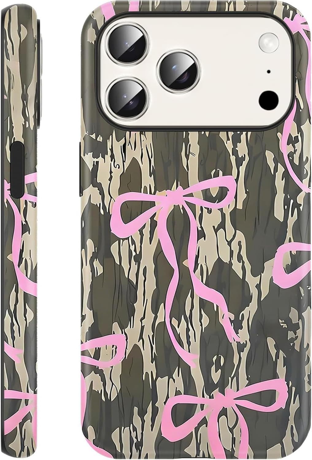 Cute Pink Bow Camo Phone Case for iPhone 17 Pro Max Bowknot Magnetic Case 6.9" Compatible with Magsafe, Aesthetic Trendy Ribbon Bowknot Pattern 2-in-1 Cover Shockproof Slim for Women Girls