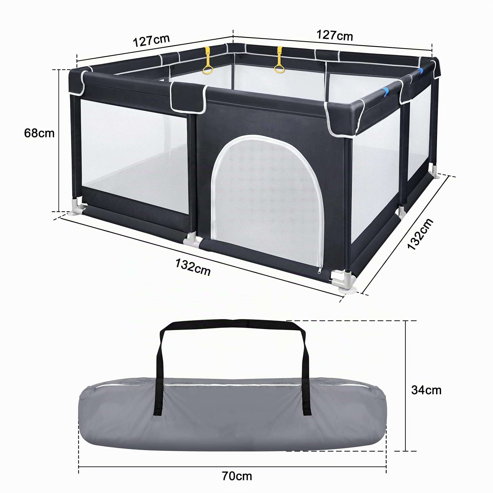 UISEBRT Box con base antiscivolo e rete traspirante e 50 palline, stabile griglia di intercettazione per bambini, colore nero, 127 x 127 cm