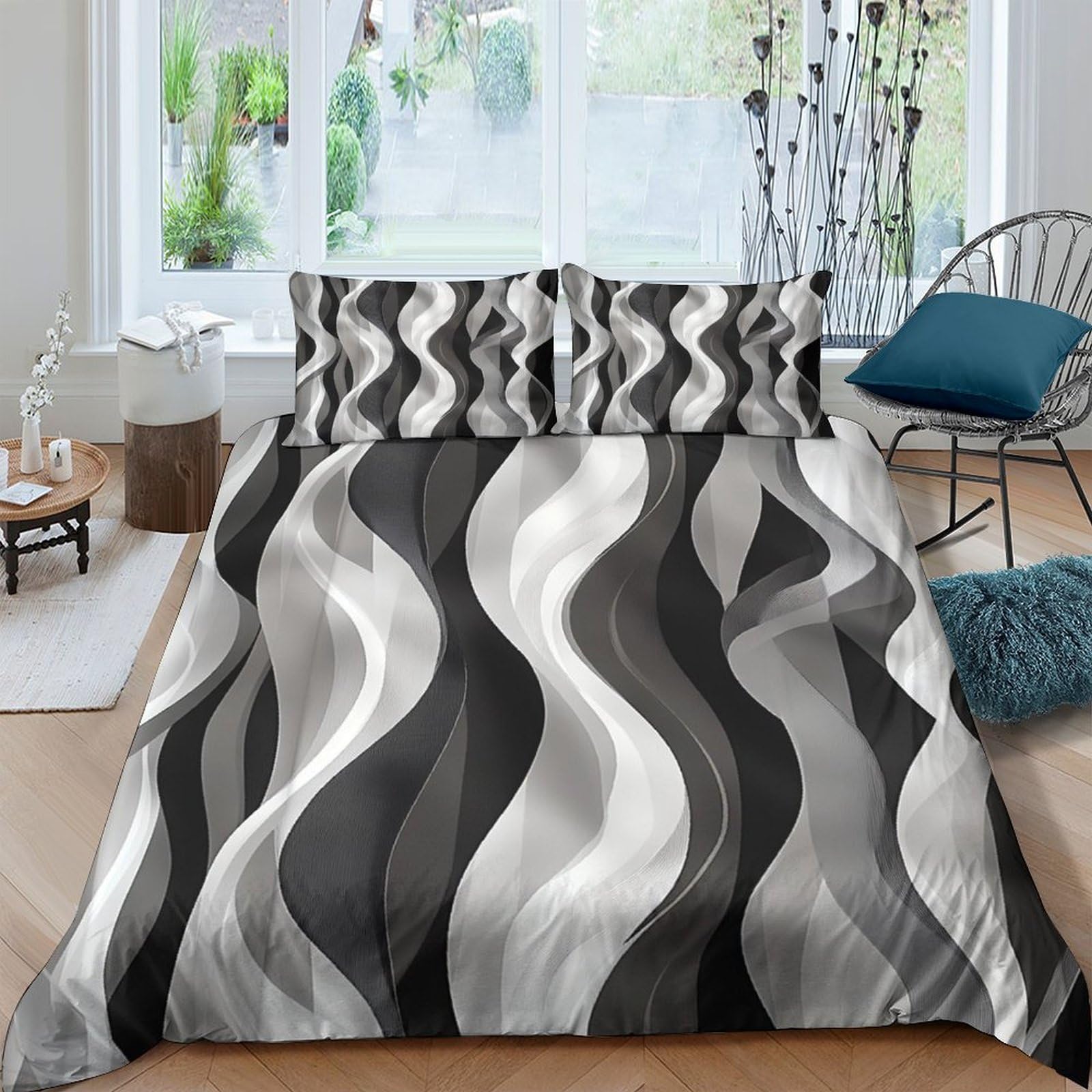 Ctjqhvkz Style-6 3D Printed Abstract Wave Fitted Sheet Microfiber Soft Breathable Monochrome Mattress Cover For Bedroom Dorm Decor Single（135X200cm）