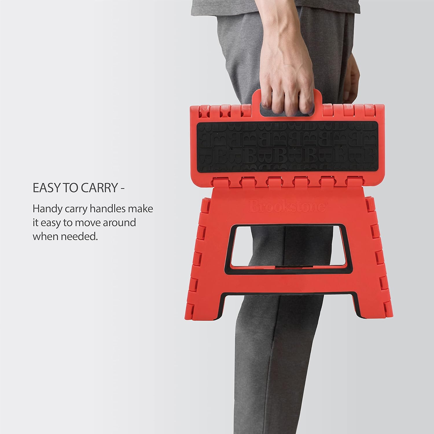 Brookstone BKH1103 9” Folding Step Stool, Non-Slip Textured Grip Surface, Foldable Space Saving Design, Carrying Handle, Holds Up to 300 Pounds, Red : Office Products