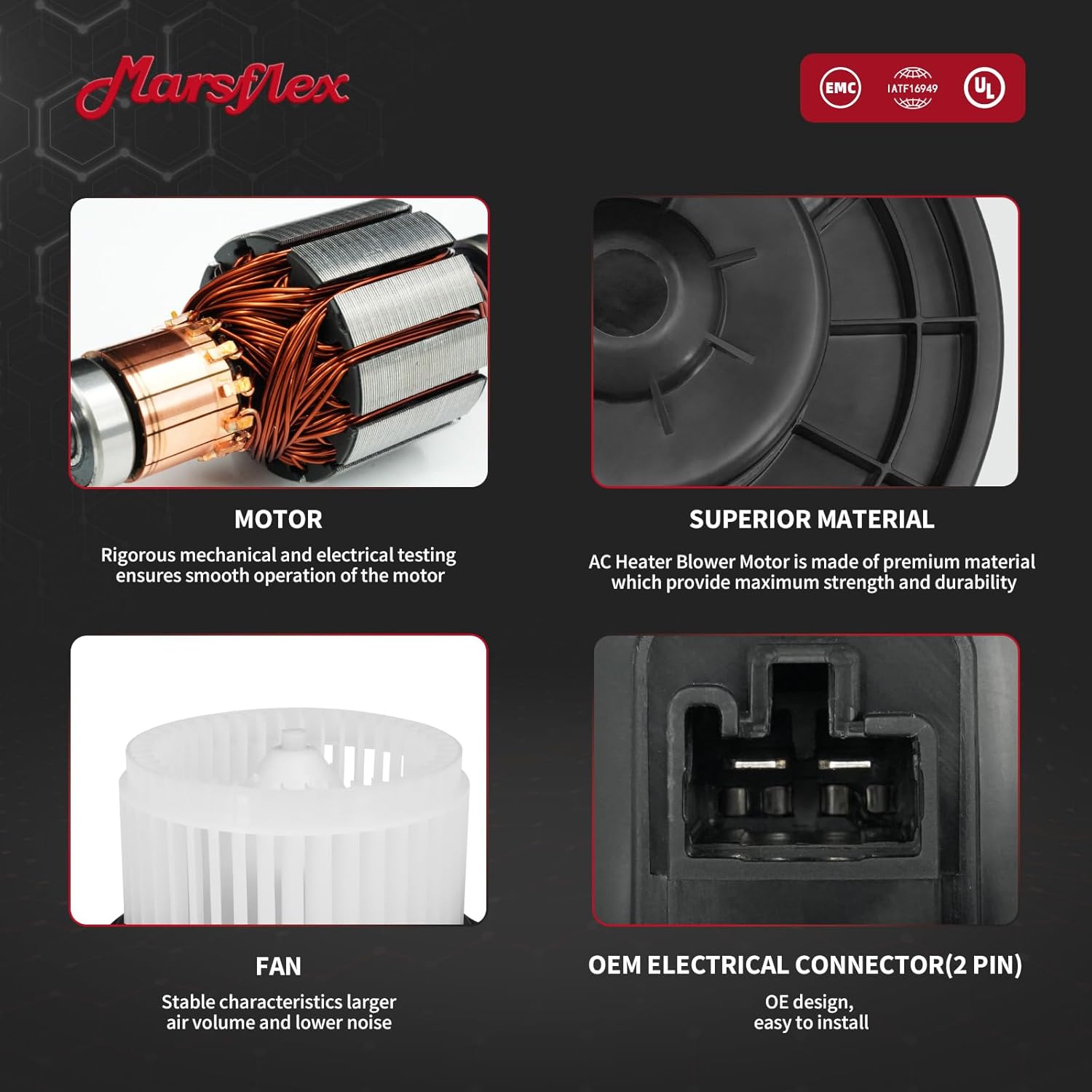 Marsflex Front Blower Motor 700188 for 2005-2015 Toyota Tacoma, 2005 2006 2007 2008 2009 2010 2011 2012 2013 2014 2015 Blower Motor Fan OE: 75846, PM9297, 87103-04040, 87103-04043, 87103-04044