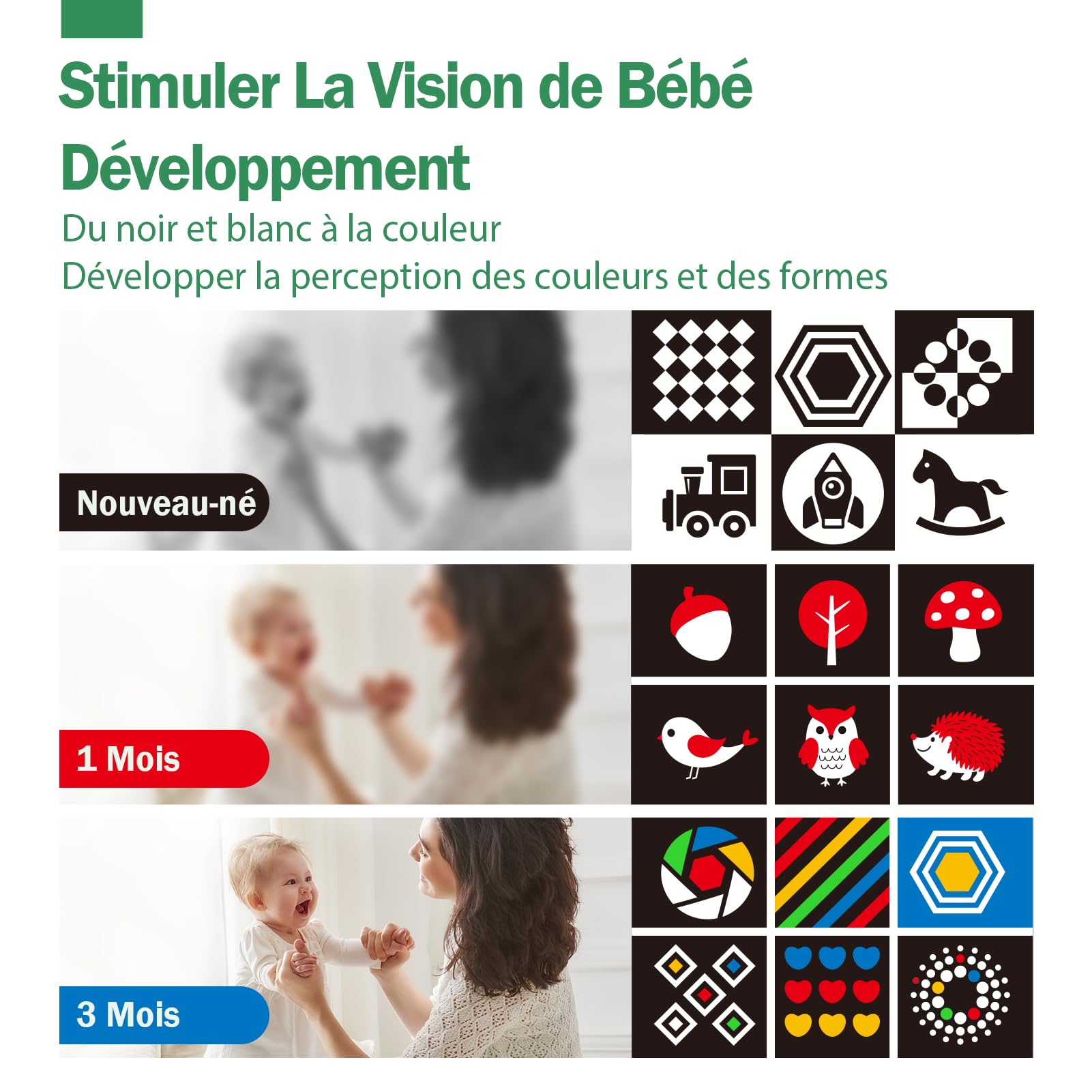 hahaland Jouet d'Éveil Bébé 6 Mois avec Miroir Éveil Montessori Noir et Blanc Jouets Sensoriels pour Tout-Petits, Cadeau pour Bébé Naissance Fille Garcon 0 3 6 12 Mois