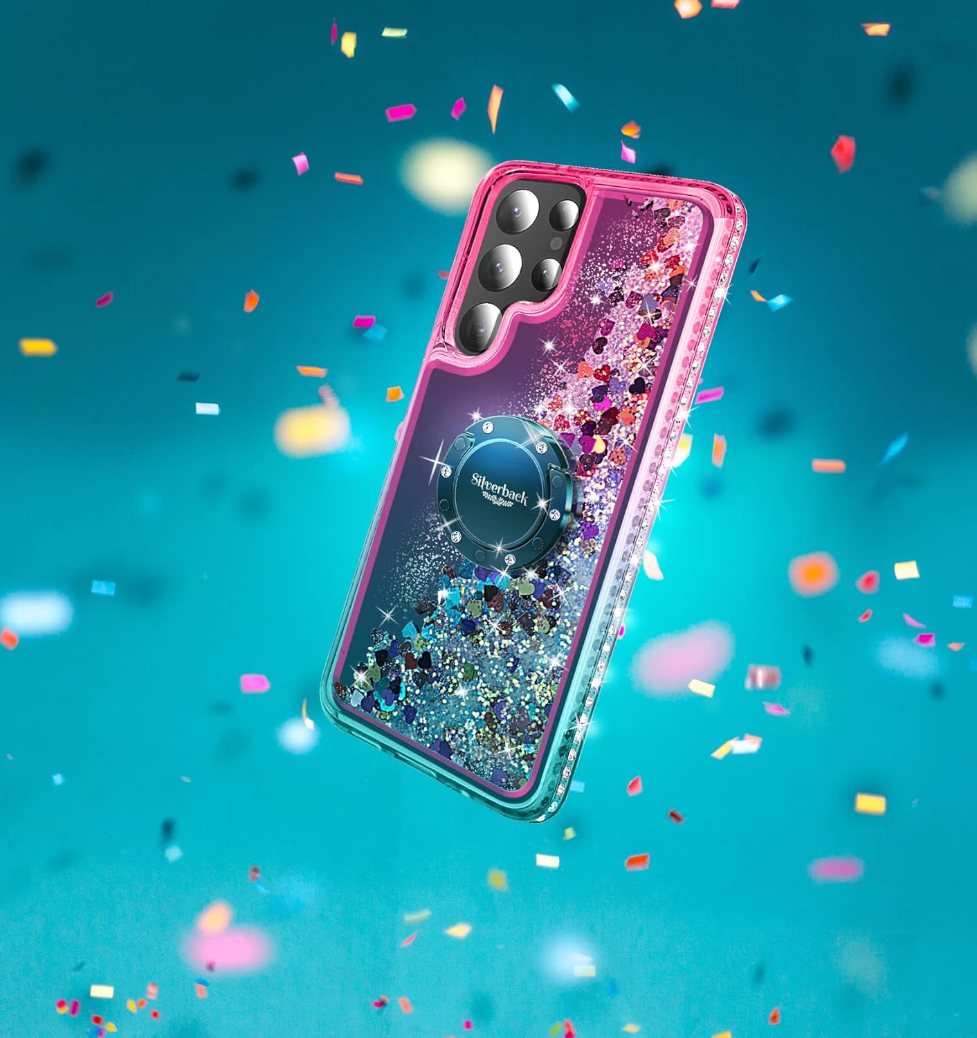 Silverback for Samsung Galaxy S23 Ultra Case, Moving Liquid Holographic Glitter Case with Ring Stand, Girls Women Bling Diamond Slim Protective Case for Galaxy S23 Ultra - Green - Image 8