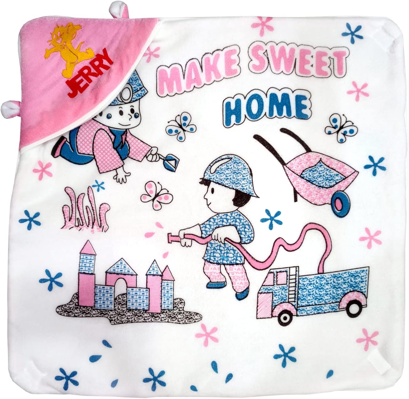 NAMAN Cartton Embroidered Newborn Hooded Blanket Cum Wrapper for Baby boy and Baby Girl-Pink_sweethome