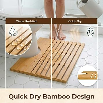 Bamboo U-Shaped Toilet Mat, Anti-Slip Bathroom Duckboard