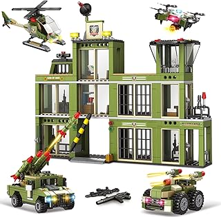 City War Military Army Station Building Blocks Set, Army Helicopter, Heavy Truck, Combat Vehicle, and Drone, Creative Military Brick Toy Best Gift for Kids, Boys Ages 6-12 (802 Pieces)