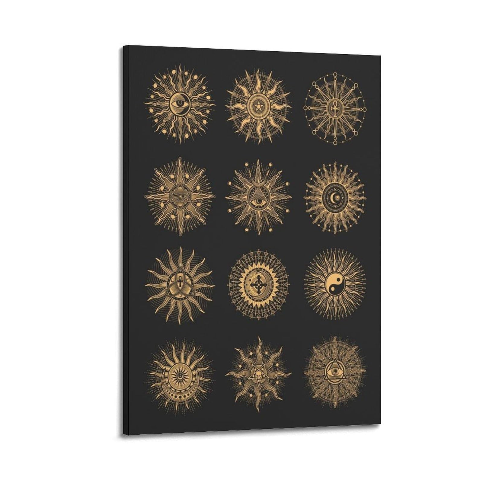 XKUGA Solar Symbol Mystic Sunburst Poster Celestial Pattern Modern Decorative Canvas Prints - Ideal Wall Art for Family, Man Cave, Game Room, Boys & Girls Bedroom 20x30inch(50x75cm)