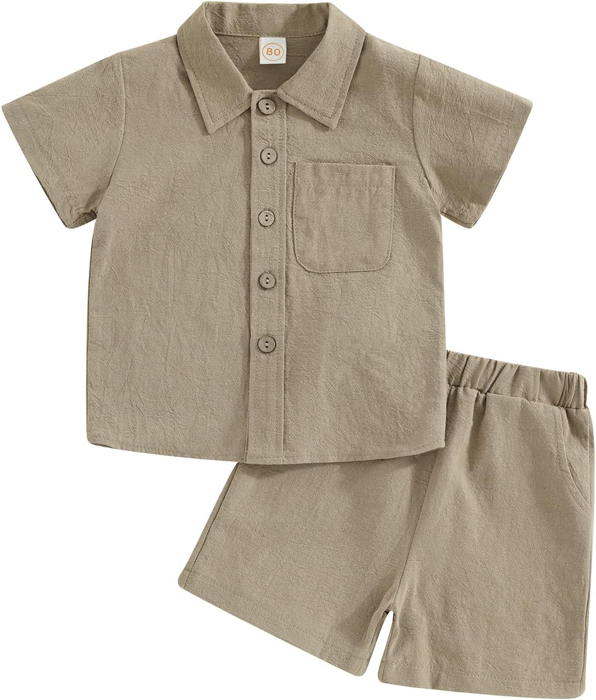 FYBITBOToddler Baby Boy Linen Outfit Color Block Button Down Shirt Short Sleeve T-Shirt Tops Solid Shorts Set Summer Clothes