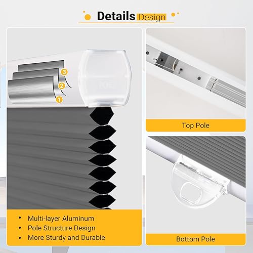 Miniatura 6 de Persianas celulares opacas de tela de panal de abejas sin cables, de arriba hacia abajo, de color blanco (100% opaca), 32 x 72 pulgadas