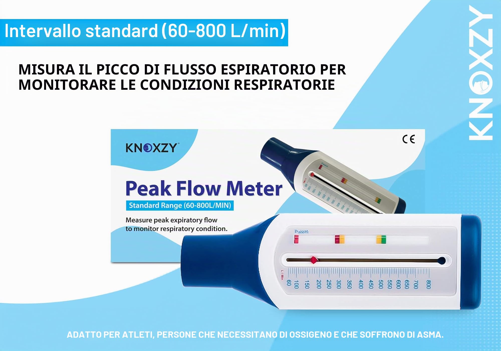 KNOXZY Misuratore di portata di picco per adulti per monitorare la funzione polmonare, misuratore di flusso espiratorio per monitorare le condizioni respiratorie, dispositivo di allenamento per il
