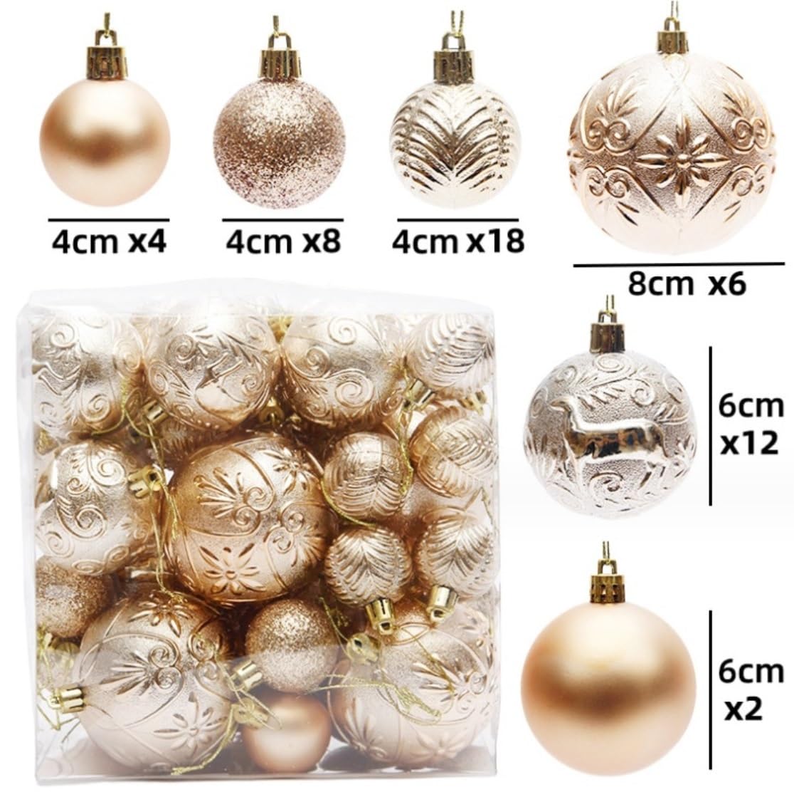 Bolas Arbol de Navidad Juego De Bolas Navidad 50 Uds. Adornos Árbol Champán Decoraciones para El Hogar Inastillables Decoración de Temporada(Champagne)