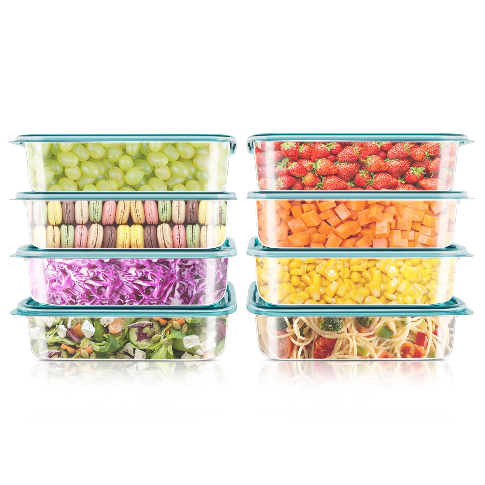 45 OZ Food Storage Containers with lids airtight, (8 BPA-Free Stackable kitchen Containers and 8 Lids) - Microwave, Dishwasher and freezer Safe Meal Prep Containers, Bento Box Lunch Containers…