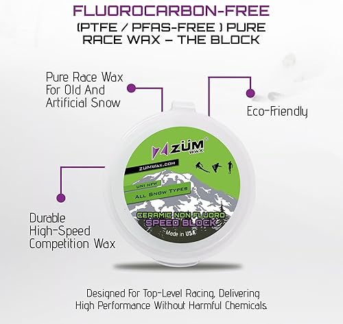 Miniatura 3 de ZUMWax - Cera de bloque de velocidad de ultra rendimiento sin flúor para competición esquí, snowboard, nórdico, campo traviesa, todas las