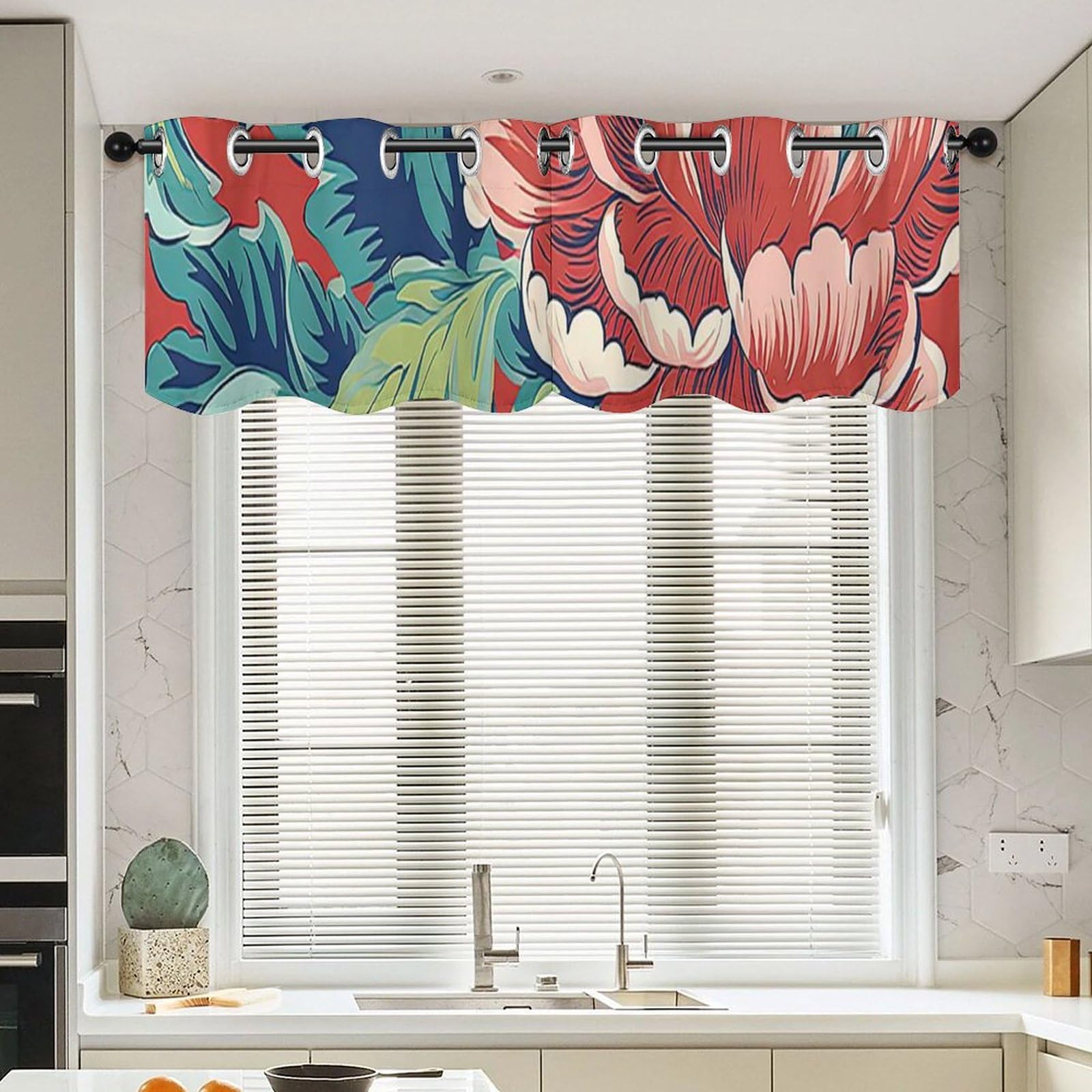Cantonnière de cuisine pivoine pour décoration bistrot et chalet