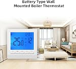 Smart Boiler Thermostat – Battery Operated Wired Controller with LCD Screen & Touch Button – 5+2 Weekly Programmable Thermostat for Home and Office – Safety Features with Child Lock