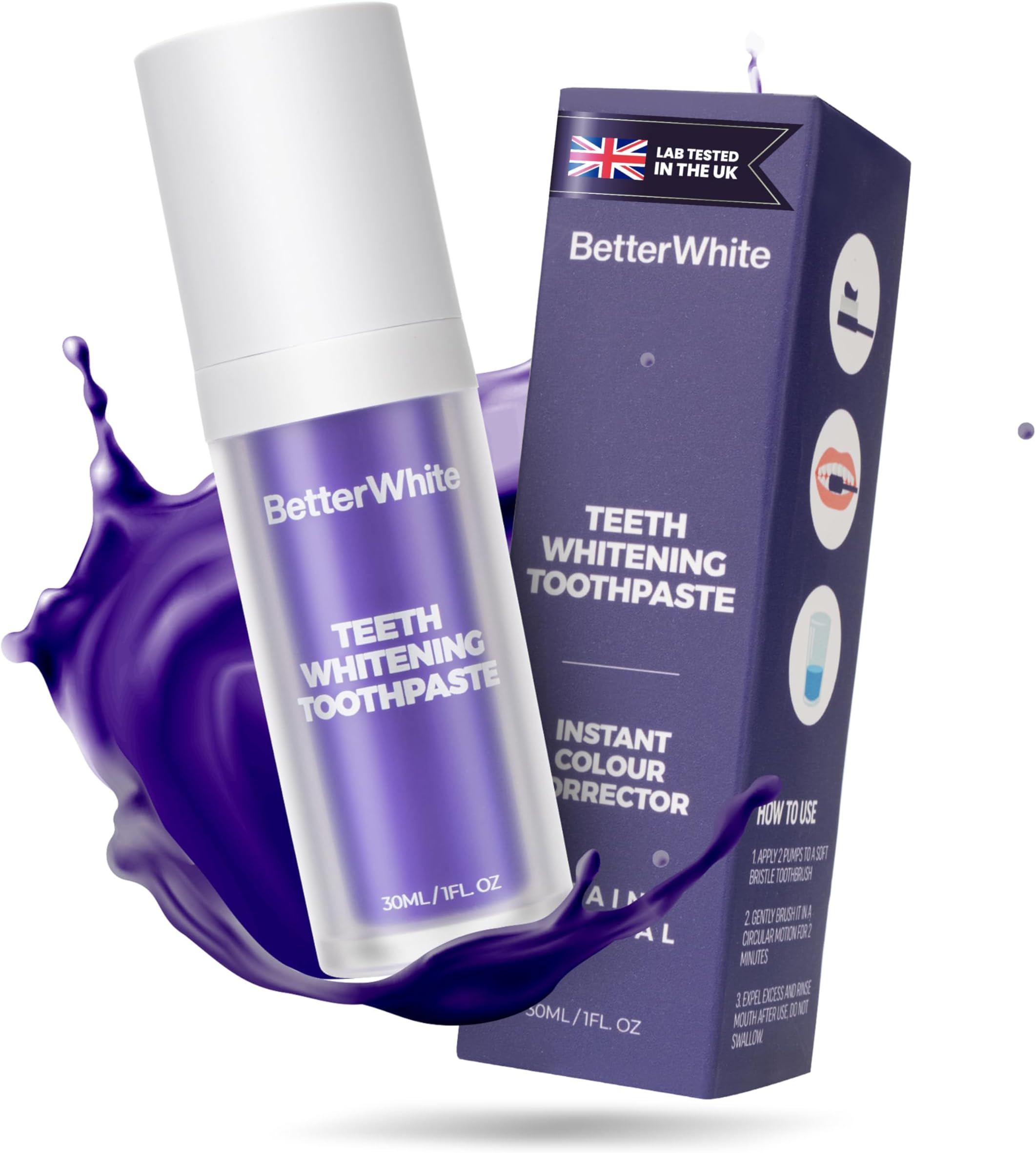 Purple Teeth Whitening Toothpaste for Yellow Teeth | Colour Corrector with Stain Removal | Enamel Safe, Gentle Daily Use, Brightening Purple Toothpaste for a Natural White Smile - 30ml