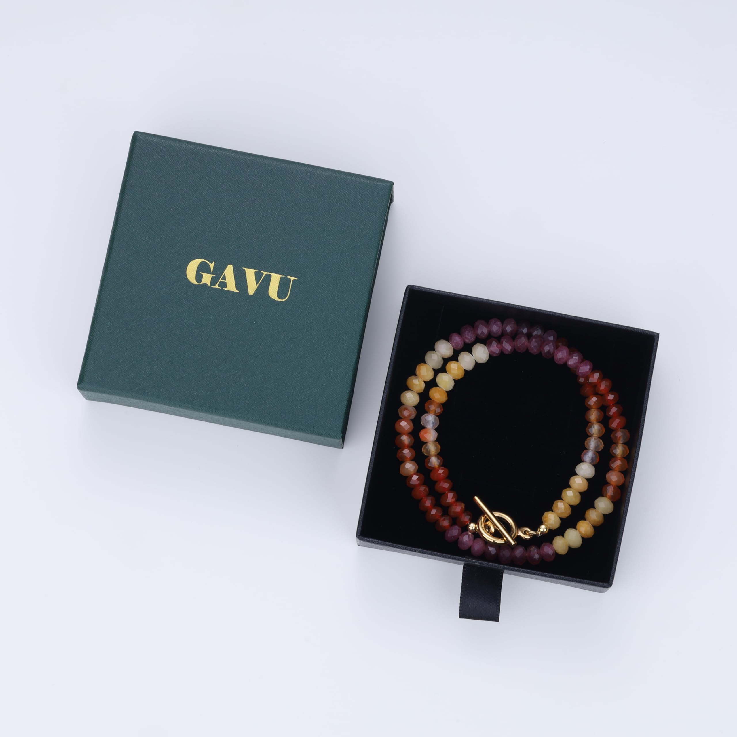 GAVU Collar para Mujer de Piedras Naturales, Collar de Cristales Multicolor para Mujer con Cierre OT de Acero Inoxidable Dorado