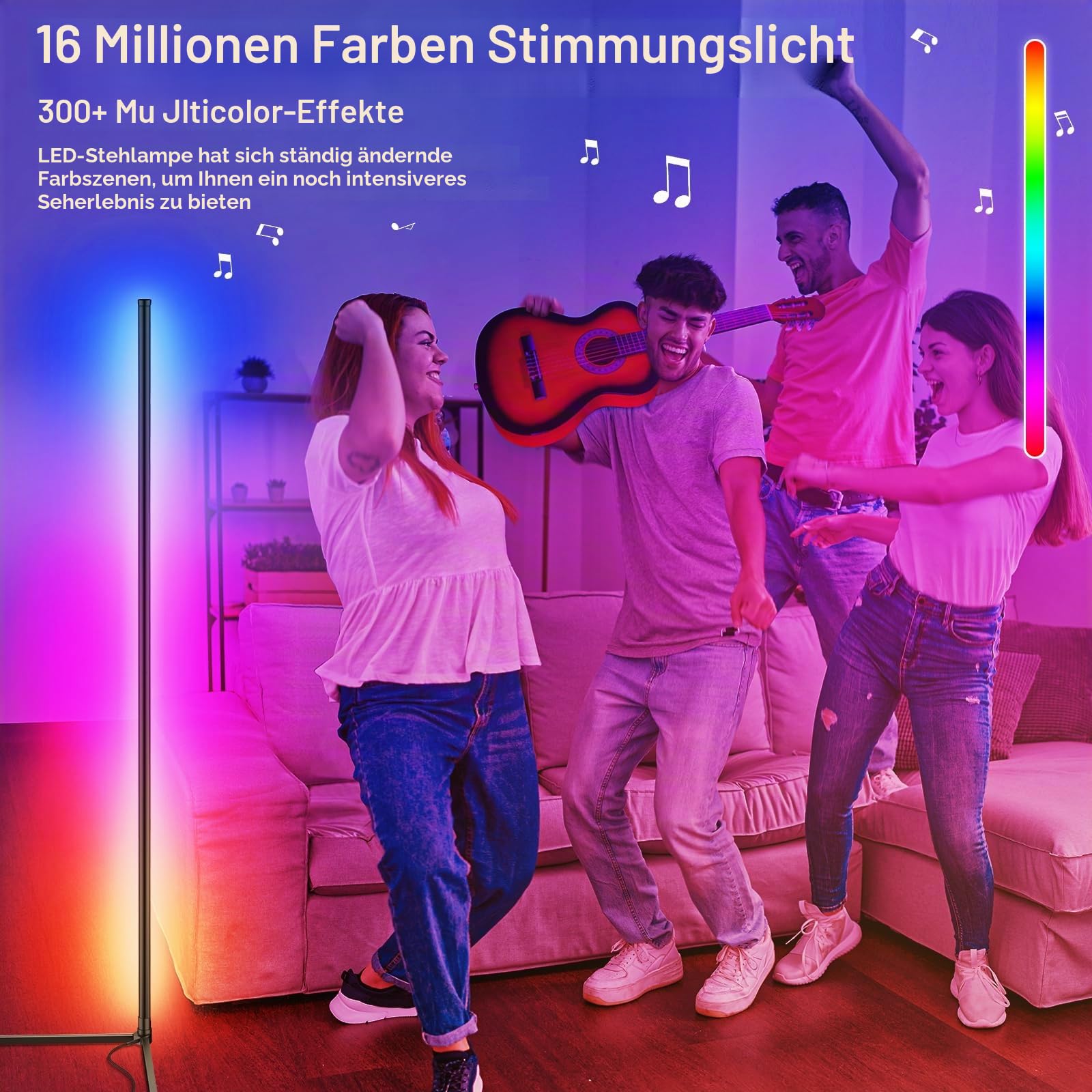 CS COSDDI LED Stehlampe Smart, 150cm Stehlampe Dimmbar mit Fernbedienung und APP, 16 Millionen Farben, Musikmodi, DIY-Modus & Timing, Ecklampe Smart für Schlafzimmer, Gaming