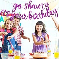 Vista 6 de BEISHIDA Pancarta Purple Go Shawty It's Your Birthday - SIN DIY - Pancarta de Feliz Cumpleaños con Purpurina Temática Hip Hop - Pre-Ensartada