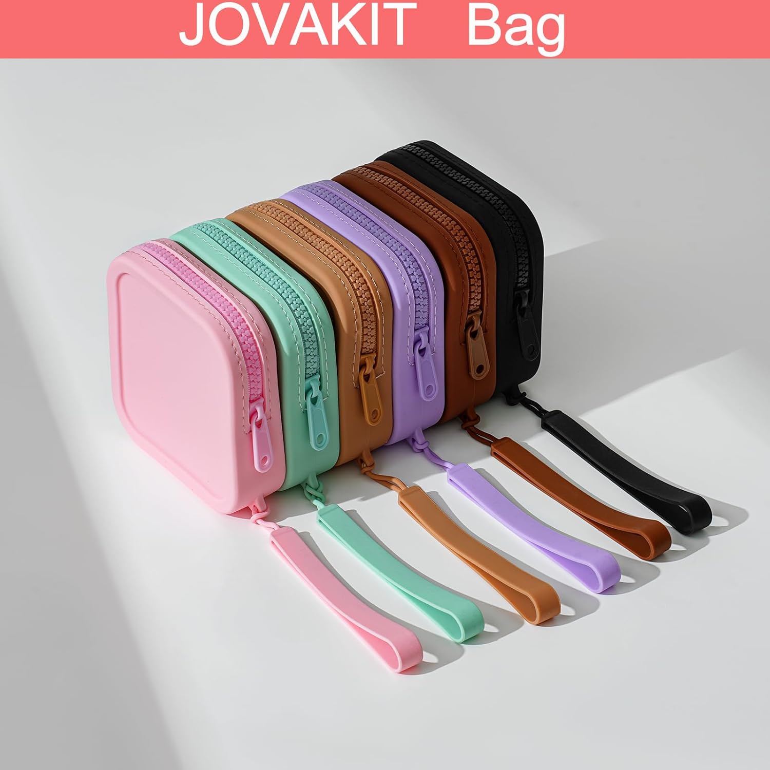 JOVAKIT Small Square Portable Silicone Makeup Bag for Women, Travel Waterproof Toiletry Cosmetic Bag Gifts for Women Girls, Zipper Closure Makeup Case with Handle (Black) - Image 4
