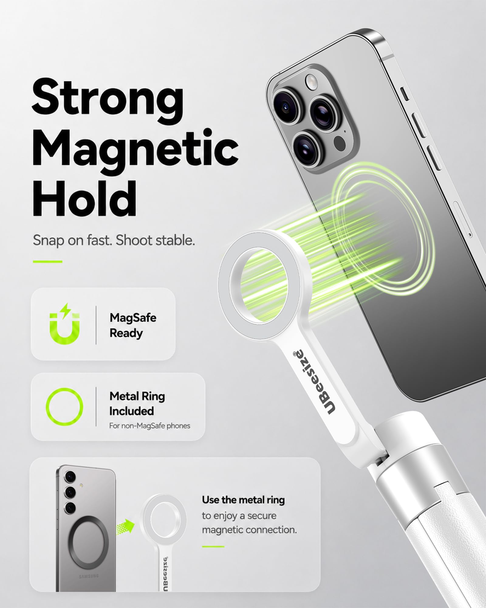 UBeesize Perche à Selfie magnétique avec télécommande (Blanc), Compatible avec MagSafe, trépied pour iPhone