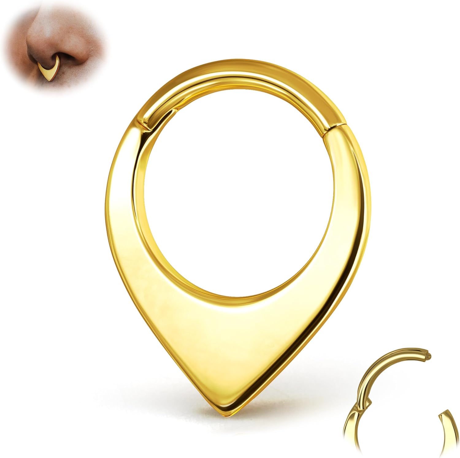 BodyBonita 16G Septum Rings Teardrop - 316L Surgical Steel Nose Rings Hoops Hinged Cartilage Earrings for Women Conch Daith Piercing Jewelry Helix Rook Lip Gold Plated/Silver/Black/RoseGold Plated