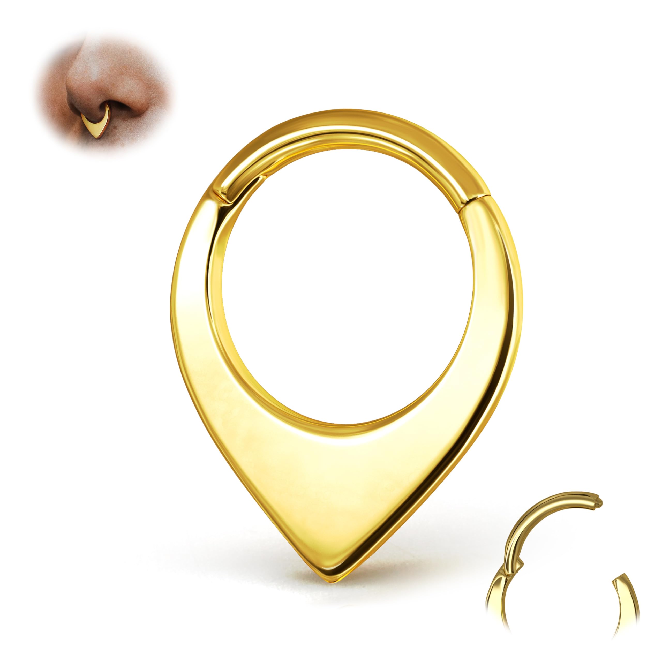 BodyBonita 16G Septum Piercing Nariz Aros de 316L Acero Quirúrgico Diseño de Lágrima con Bisagras Sin Costuras para Cartílago para Mujer Piercing de Caracola Daith Helix Labio