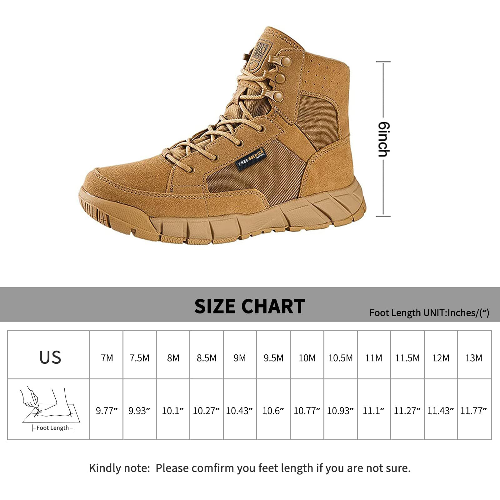 FREE SOLDIER Stivali da Uomo Ultraleggeri Stivali da Lavoro Tattici Militari 6" inch High-Tops Stivali da Neve Traspiranti Traspiranti per Camminare a Piedi