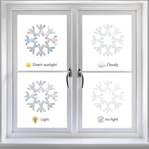 Miniatura 4 de GORGECRAFT 22 calcomanías de alerta de vidrio para ventana de copo de nieve, diseño de flor, arco iris, anticolisión, para pájaros, estrella,