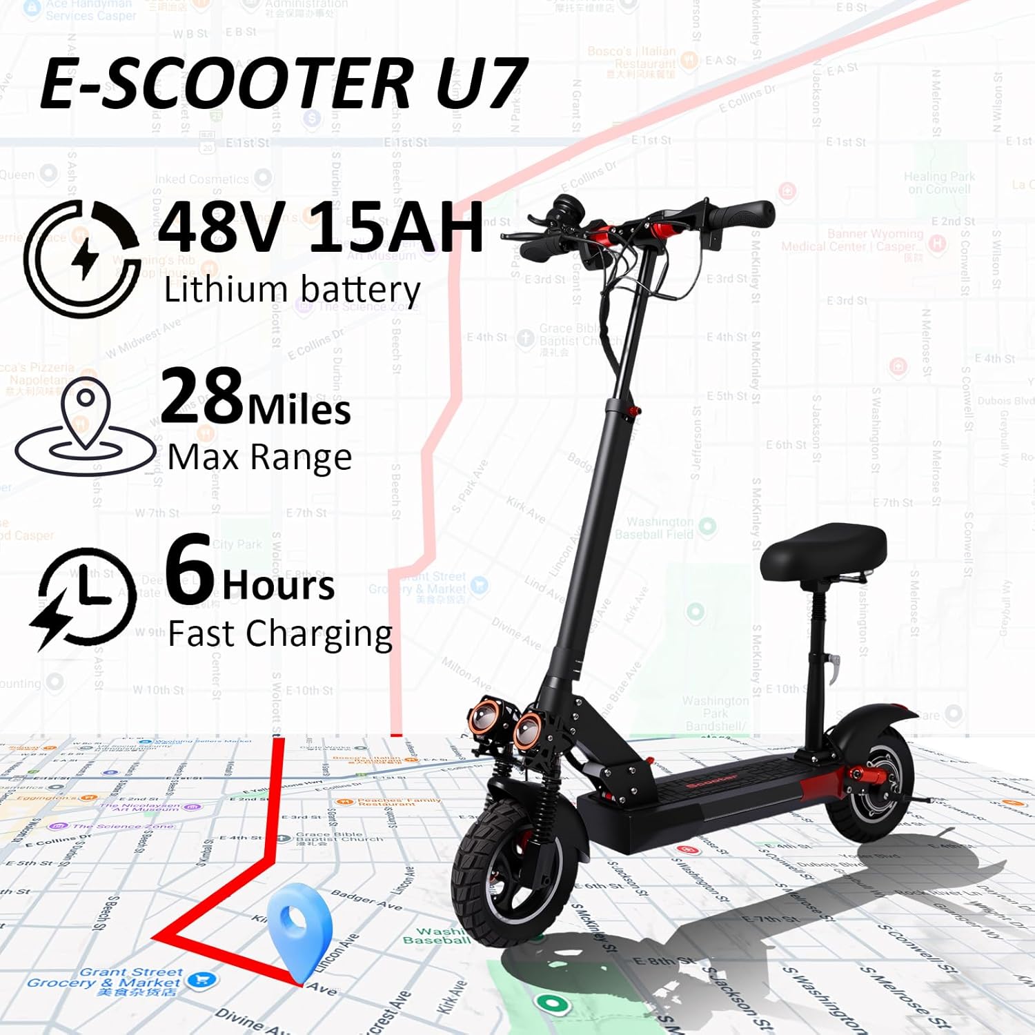 1000w Motor U7 Electric Scooter for Adults, Max 28 Mile Range, up to 28-30Mph E-Scooters 10" Off-Road Tire, High-Strength Aluminum Body & Long Battery Life, Foldable Commuting EScooter