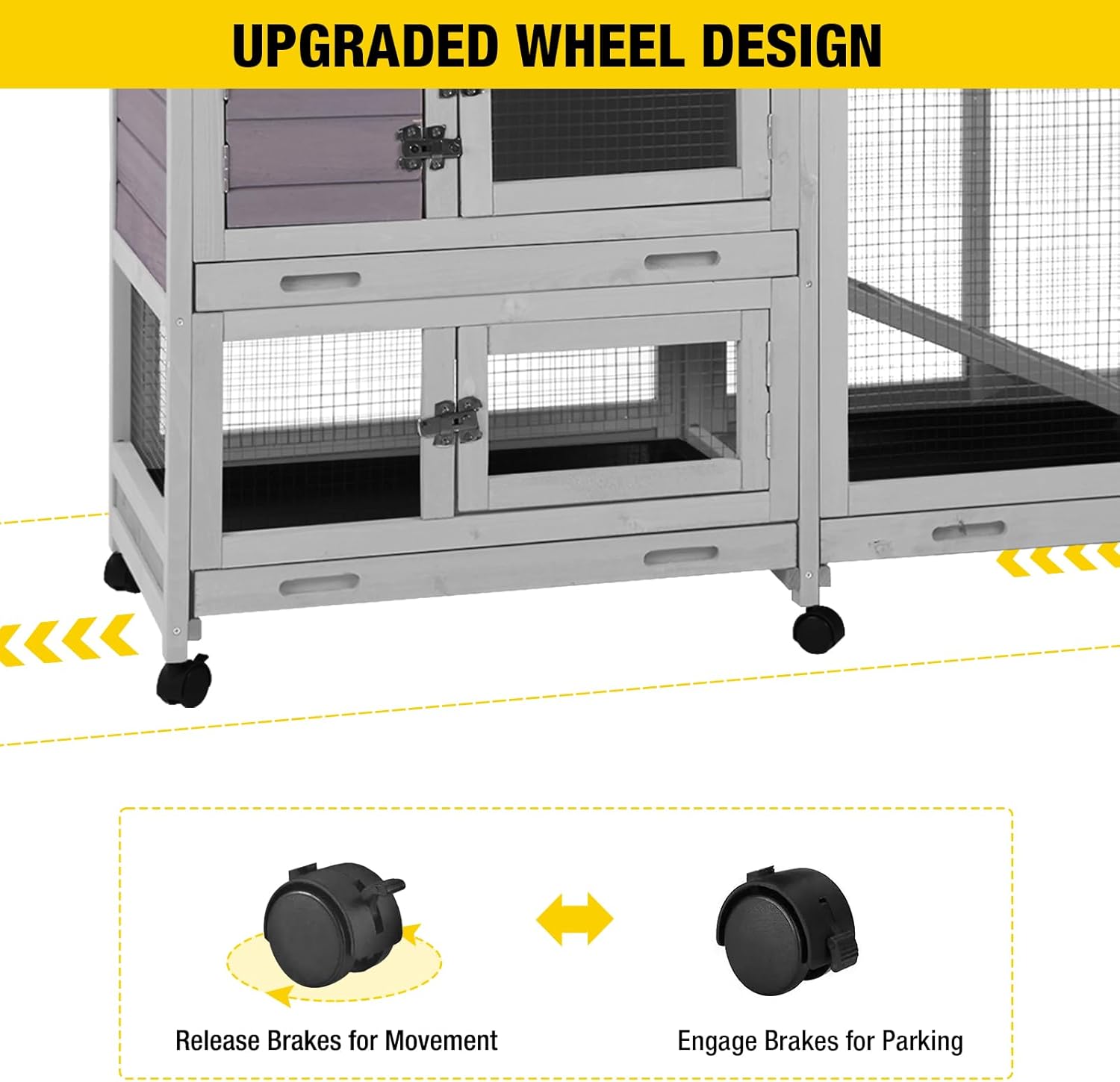 Aivituvin Rabbit Hutch 62" Rabbit Cage Indoor Outdoor Guinea Pig Cage on Wheels Bunny Cage with 3 Deep No Leakage Pull Out Tray,Waterproof Roof (Grey)