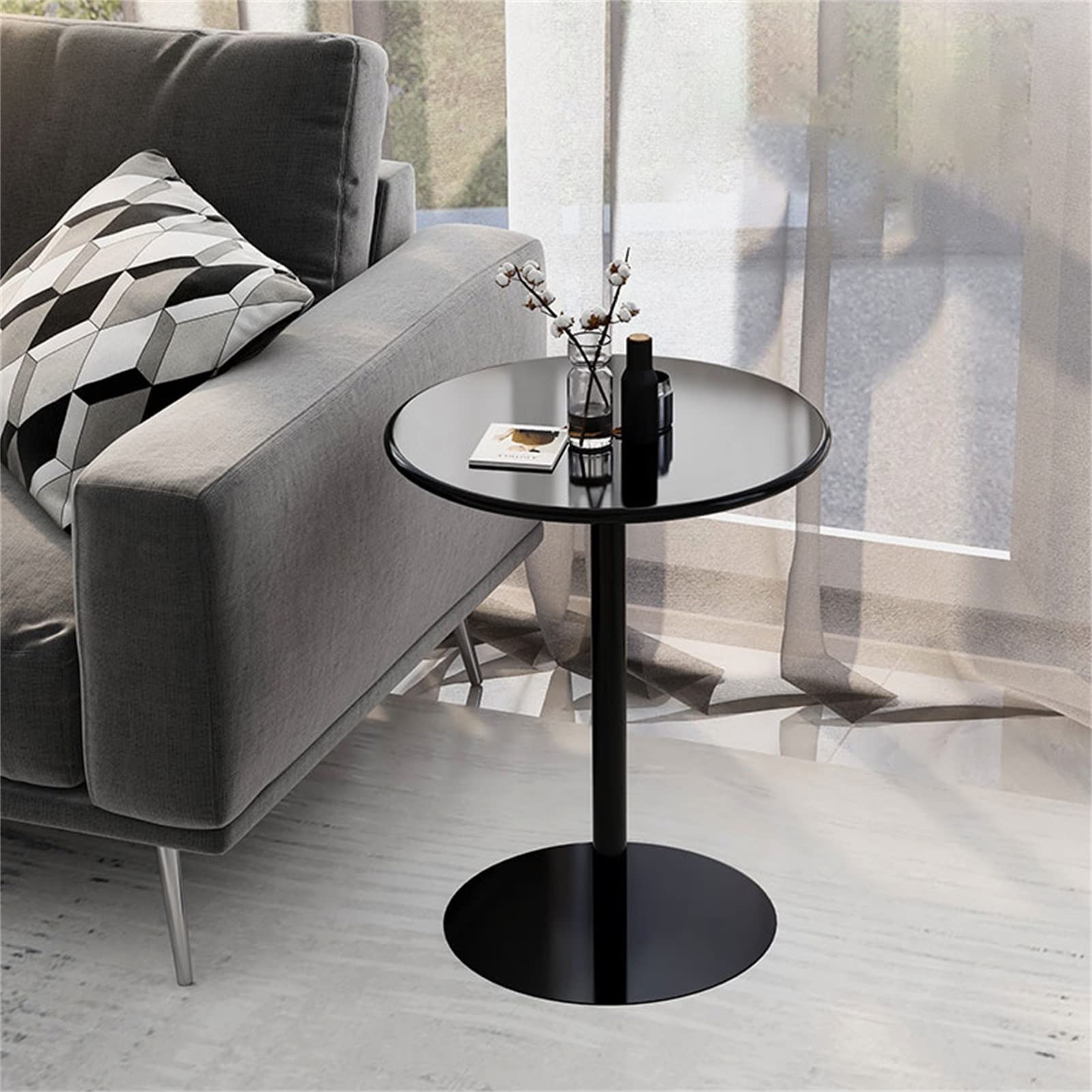 Metalowy stolik bistro do użytku wewnątrz i na zewnątrz, okrągły, koktajlowy, do salonu, patio, balkonu, średnica 48 cm, wysokość 72 cm (czarny)