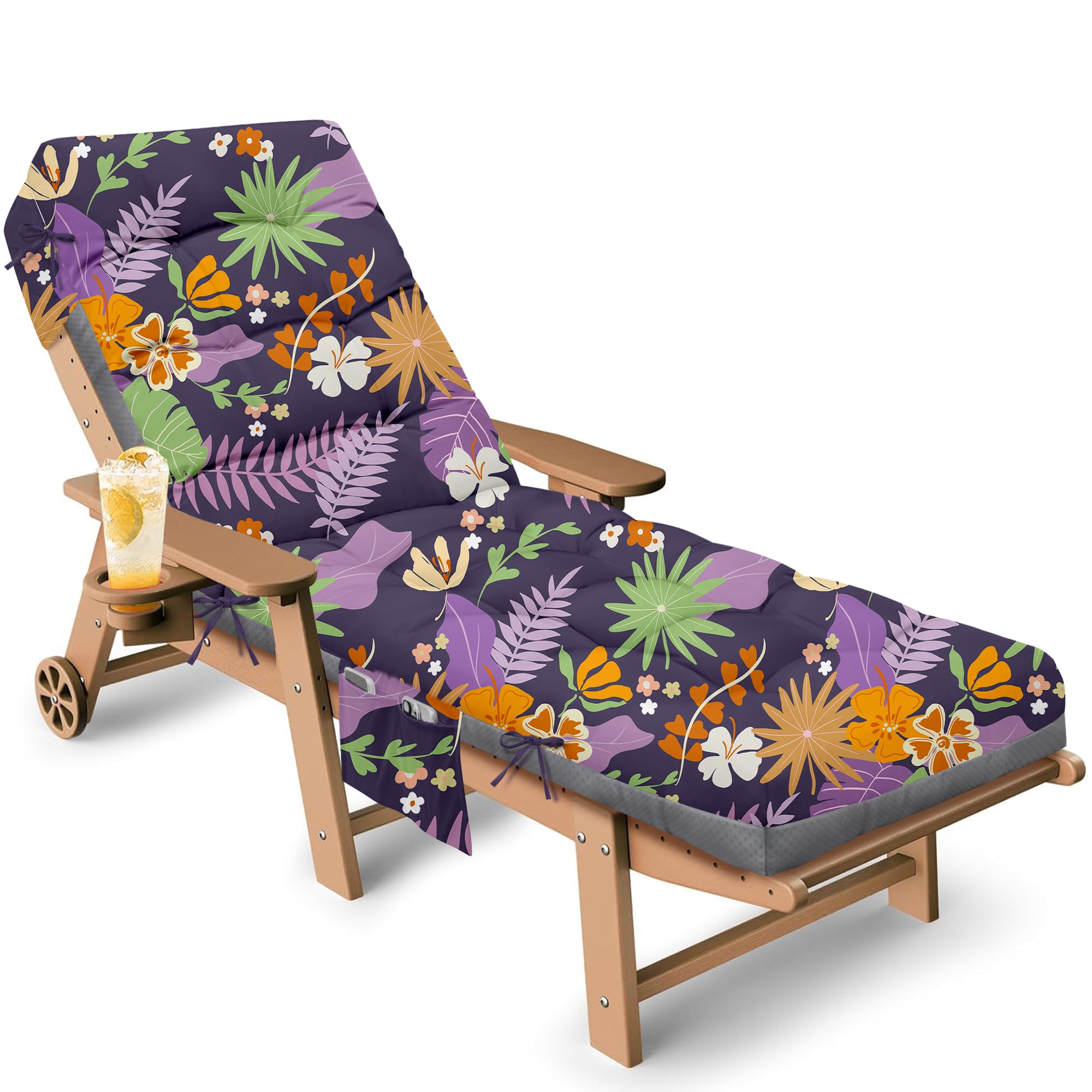 Photo 1 of Tycdiose Outdoor Chaise Lounge Chair Cushion, 71 x 22 x 4.7 Inches Waterproof Chaise Lounge Cushions Thickened for Outdoor Furniture, Non-Slip Patio Lounge Chair Cushions, Purple Floral Leaf