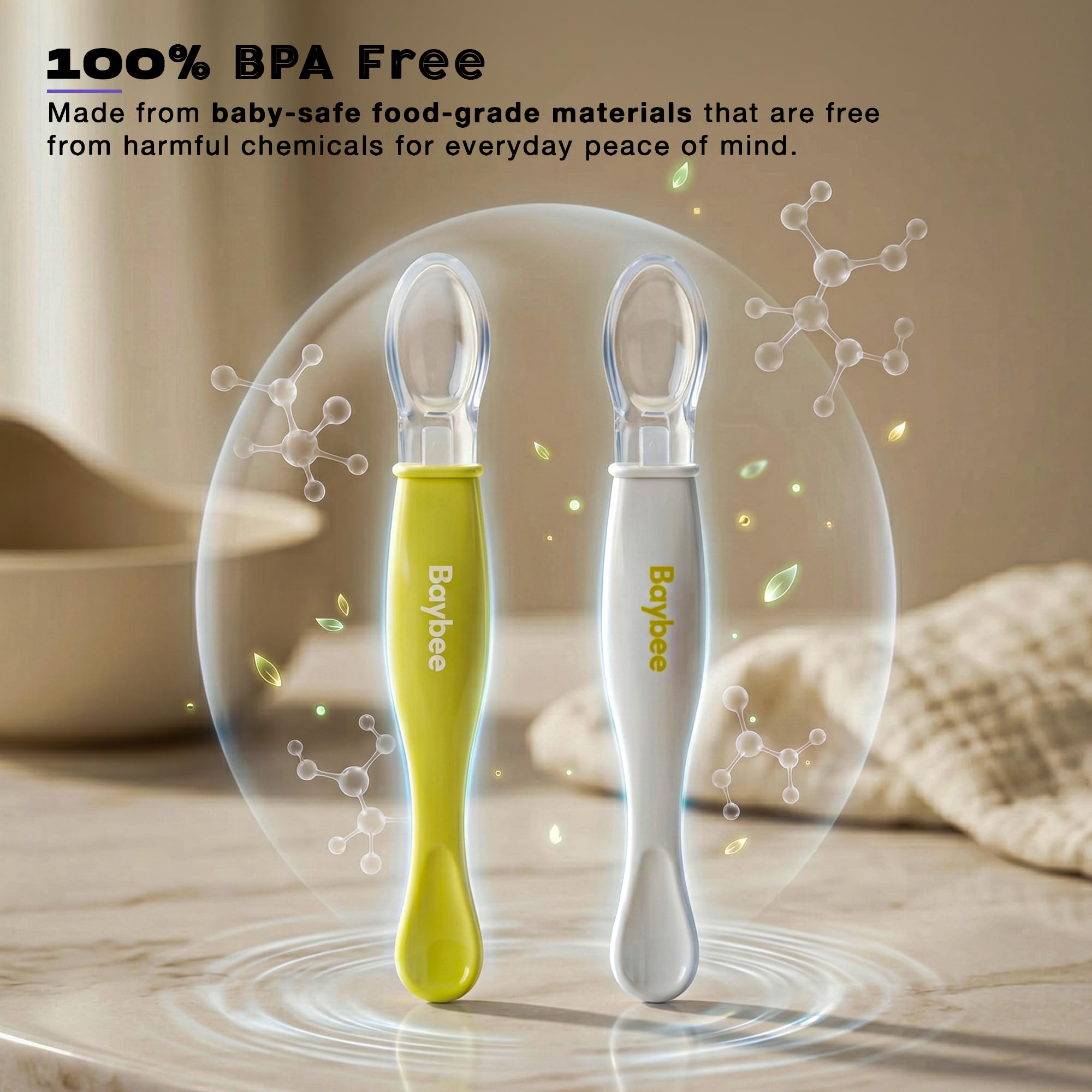 Baybee Ultra Soft 3 in 1 Baby Weaning Spoon Set for Feeding | Non Toxic BPA Free Baby Training Feeding Spoon | Toddler Feeding Spoons | Feeding Spoon Set for Kids Toddlers (Pack of 2) 2