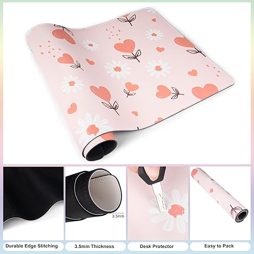 Miniatura 4 de QIYI Alfombrilla de mouse grande para escritorio, color rosa, para el día de San Valentín, protector de escritorio de cuero impermeable, alfombrilla