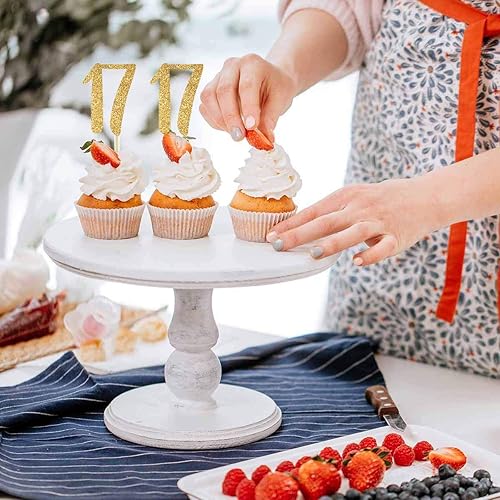 Miniatura 4 de Decoración dorada para cupcakes de cumpleaños número 17, paquete de 24 decoraciones para cupcakes con purpurina número 17