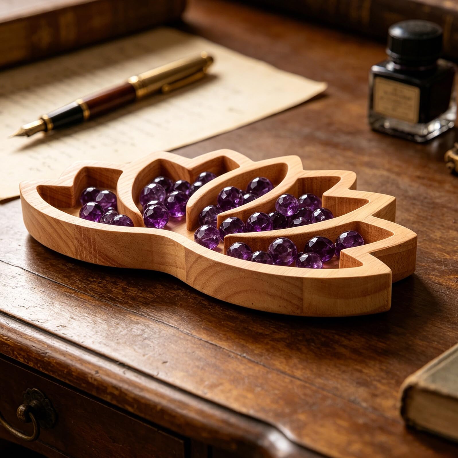 Toyvian 2 Pezzi Vassoio Decorativo in Legno a Forma di Fiore di Loto Marrone Protezione Materiale e Base Antiscivolo per Esposizione di Cristalli e Ametiste in Ingresso o Mensole