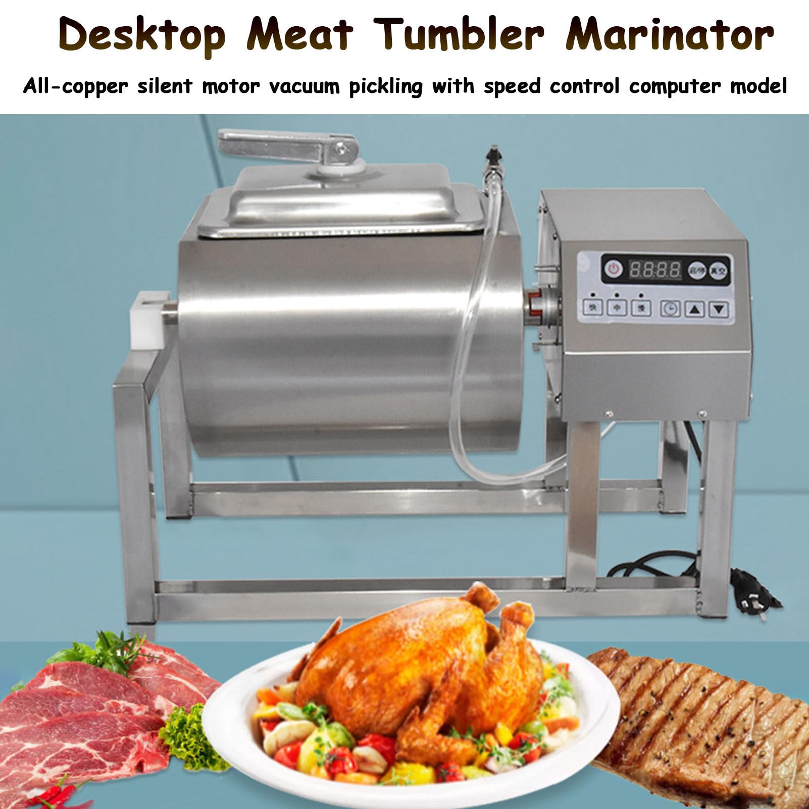 Máquina Marinadora Al Vacío De 18 Litros, De Acero Inoxidable Apto Para Uso Alimentario, Para Cecina, Salchichas Y Tocino, Con Rotación Bidireccional Y Control De 3 Velocidades, Para Uso Doméstico Y