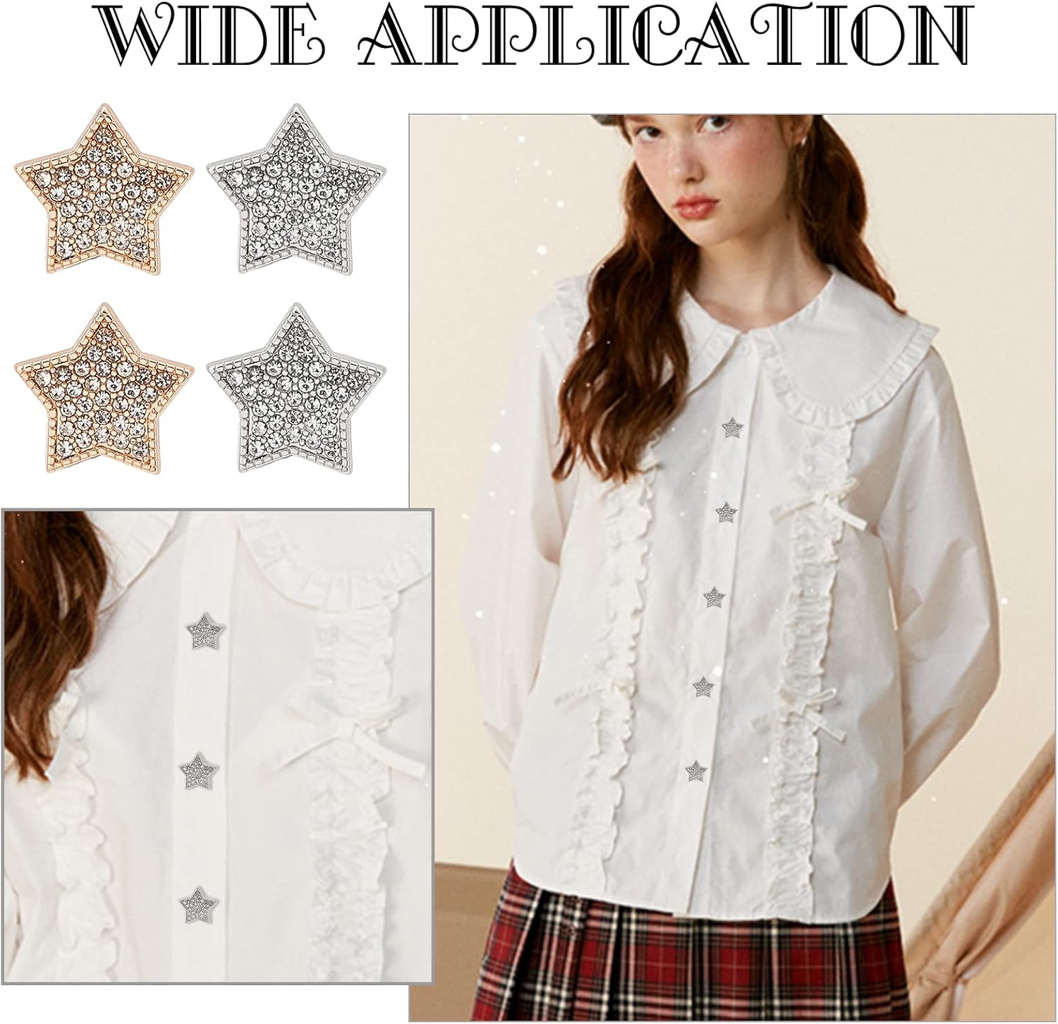 AHANDMAKER 20 Pcs 2 Colors Star Rhinestone Buttons, Sliver & Golden, 10 Pcs/Color, 1-Hole Alloy, 13x14x6mm - Image 5