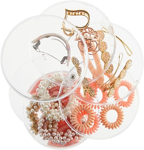 Miniatura 5 de Caja de almacenamiento de joyas de plástico transparente de 4 niveles, organizador apilable de accesorios para el cabello para niñas, lazos y clips