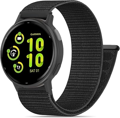 20mm Nylon Hook and Loop Band Compatible with Garmin Vivoactive 5/ Vivoactive 6/ Vivoactive 3, Soft Breathable Sport Strap for Forerunner 645/55/165/165 Music/158/245/245M Music Women Men