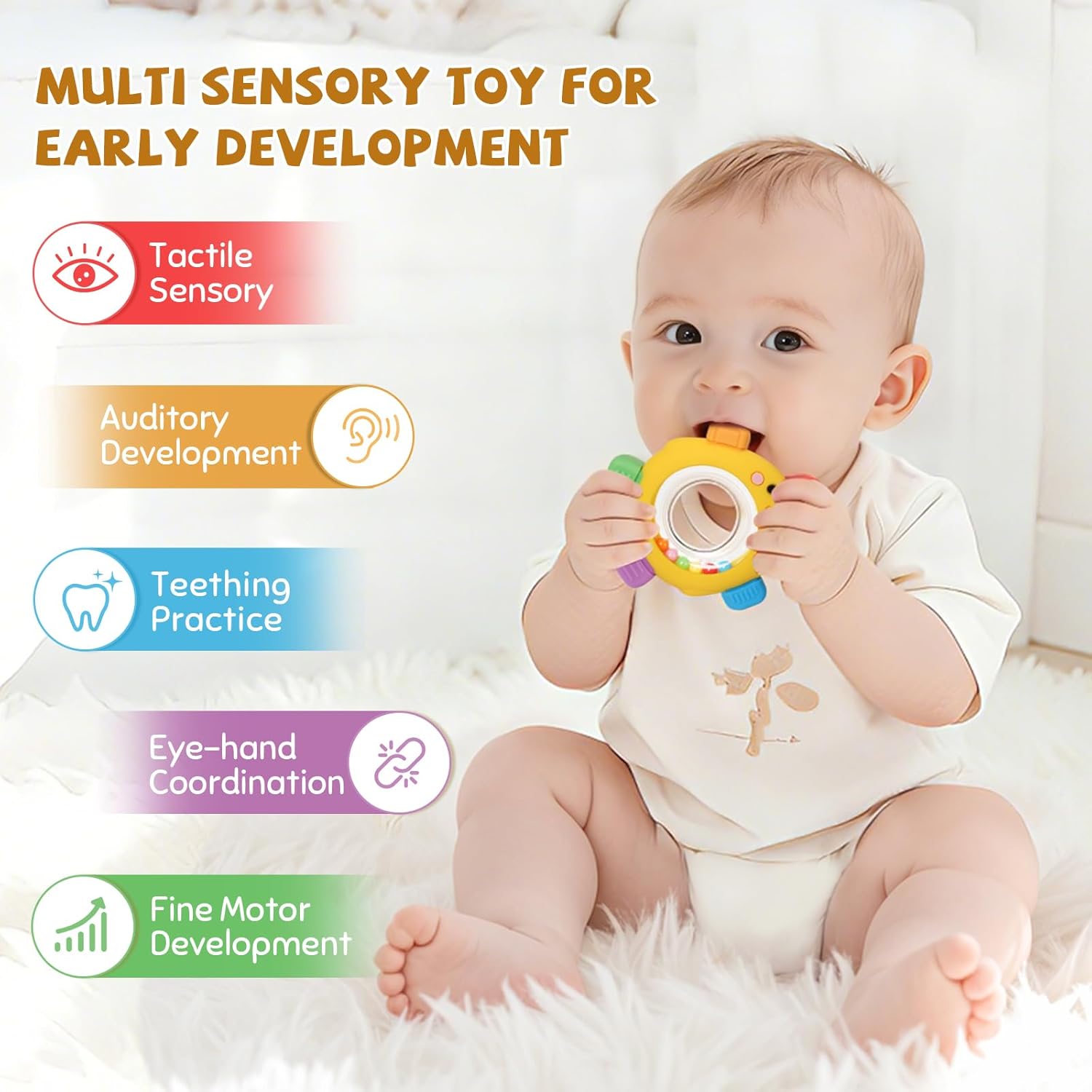 Easter Baby Teething Toys with Rattle for 3-6 6-12 Months, Food Grade Infant Newborn Teether, Baby Essentials Teething Relief, Baby Easter Basket Stuffers Gifts Toys