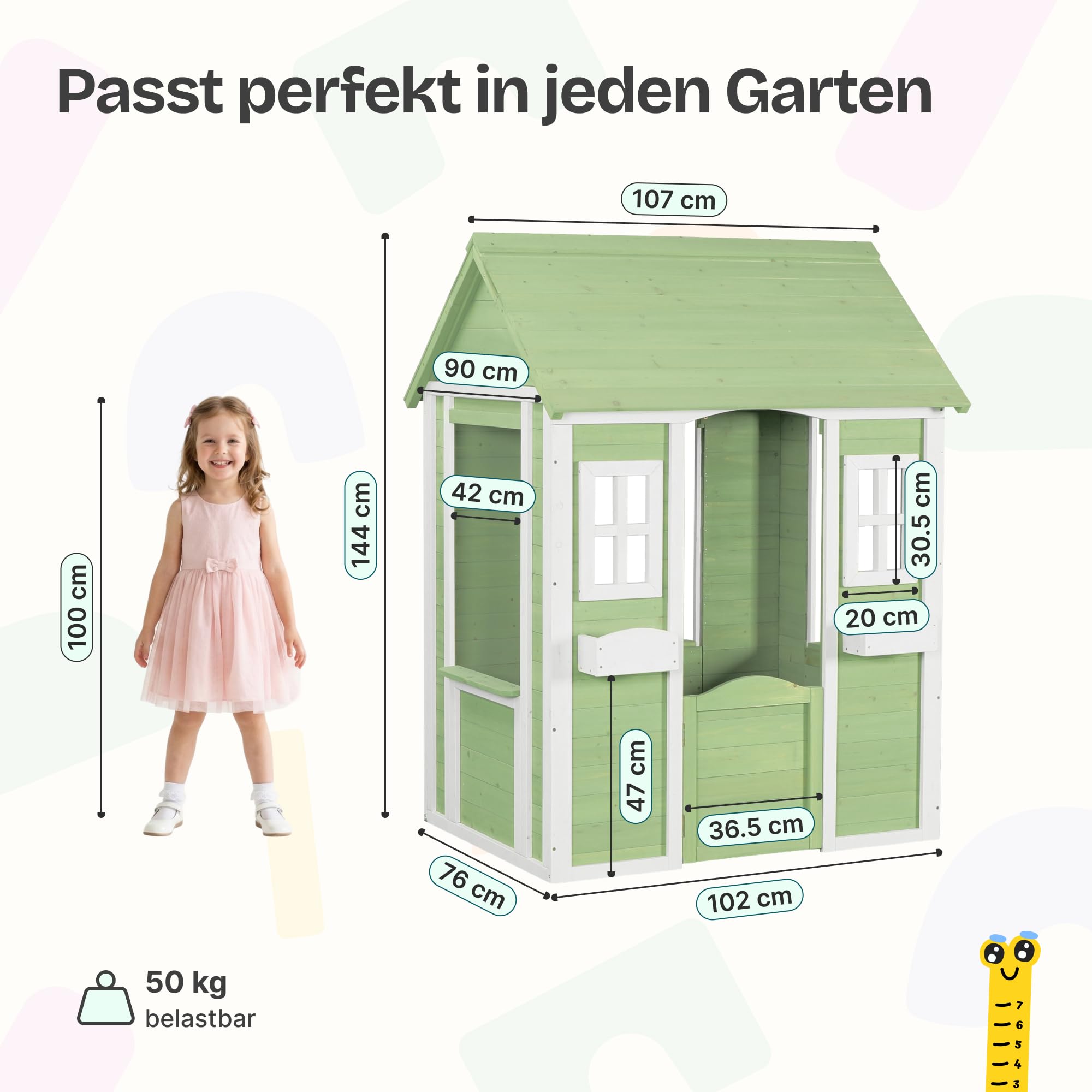 [en.casa] Spielhaus Kinder Outdoor Kuoldsvin Gartenhaus für Kinder ab 3 Jahre Kinderspielhaus aus Holz mit Tür und Fenstern 144 x 107 x 90 cm Grün/Weiß