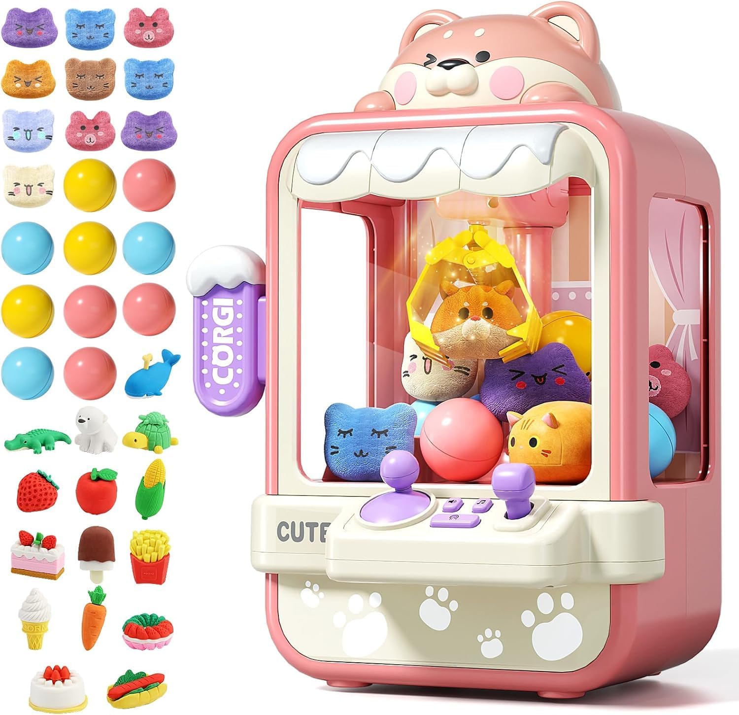 Jovow Claw Machine for Kids, Mini Vending Machine with Music, Prize Dispenser Toys for Girls and Boys, Electronic Claw Game Machine for Party Birthdays, Includes 35 Mini Toys (Small)